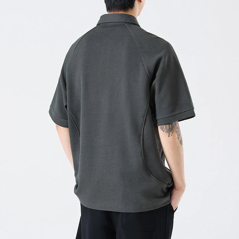 Retro Short Sleeve Men's T-shirt with Embroidered Design in Dark Brown, White, and Grey Colours