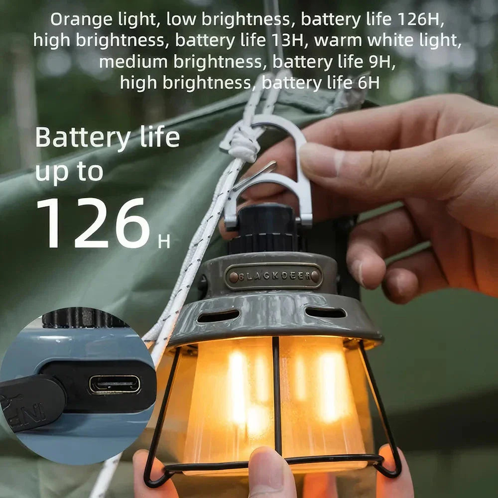 Portable Camping Light with four-level lighting, magnetic attachment, and convenient hook for versatile outdoor illumination