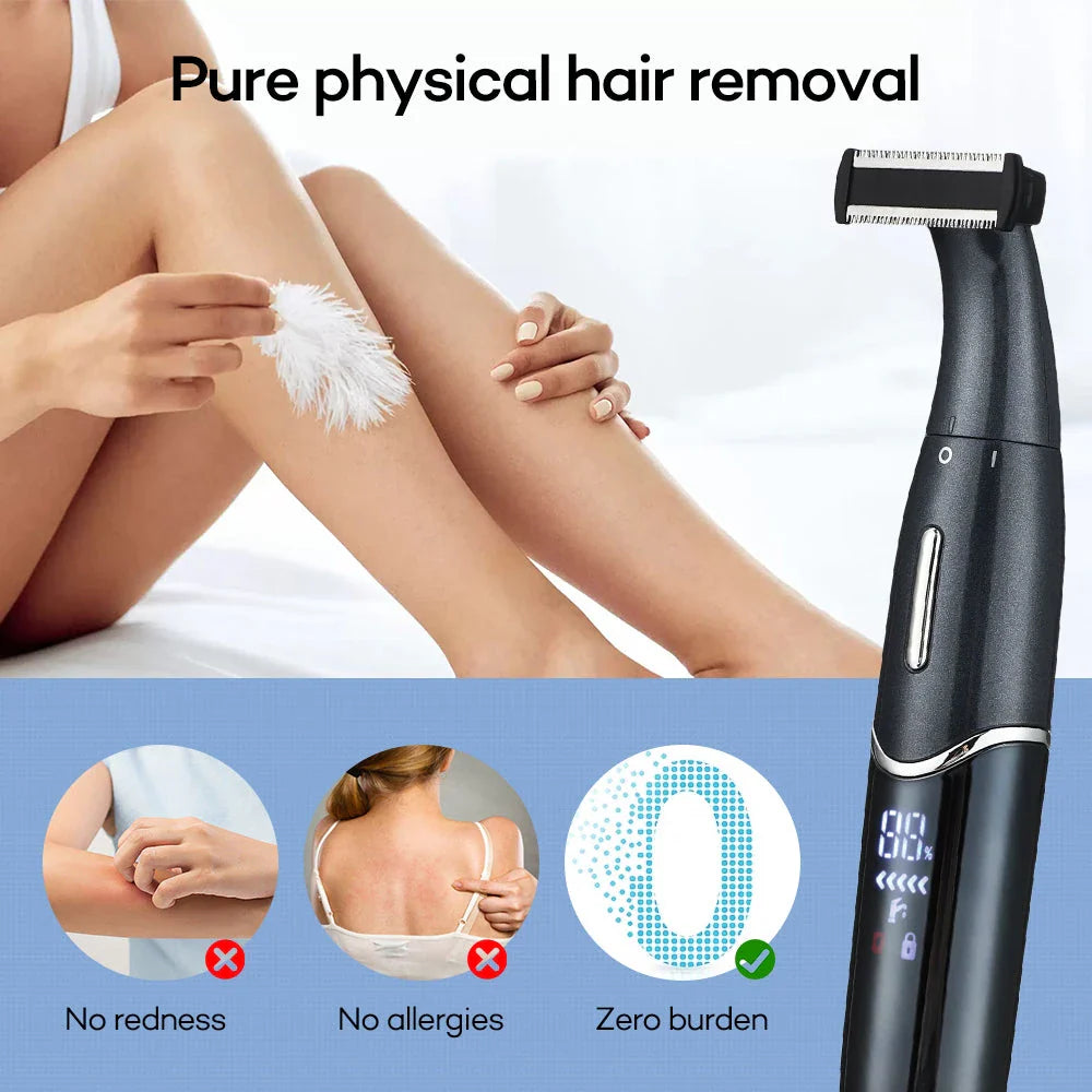 4-in-1 Rechargeable Electric Shaver for Men and Women, featuring premium materials, efficient hair removal, and smart charging capabilities