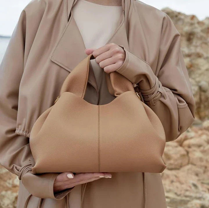 Sophisticated ruched pleated PU leather tote bag in beige, grey, and black colours