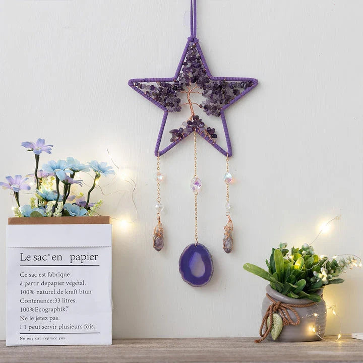 Mesmerising Moon Agate Crystal Pendant Dream Catcher with a stunning array of colourful agate crystals