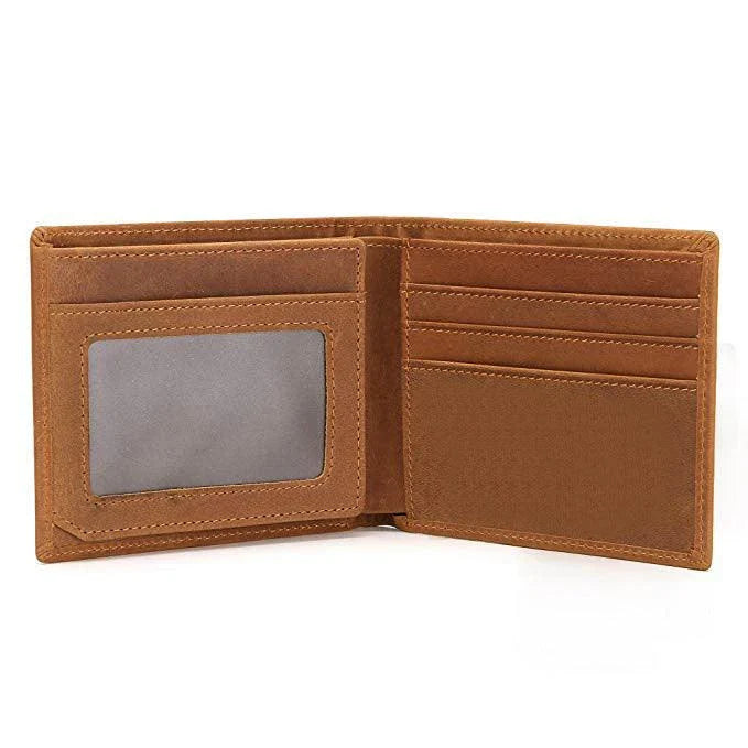 Premium Crazy Horse Leather Wallet with Laser Engraving - Durable and Sophisticated British Accessory