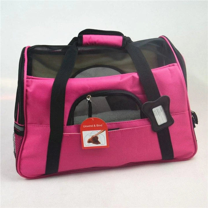 Portable pet carrier bag made of durable nylon with breathable mesh panels for your dog or cat's comfort during travel