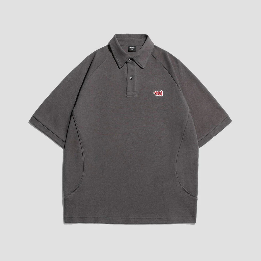 Retro Short Sleeve Men's T-shirt with Embroidered Design in Dark Brown, White, and Grey Colours