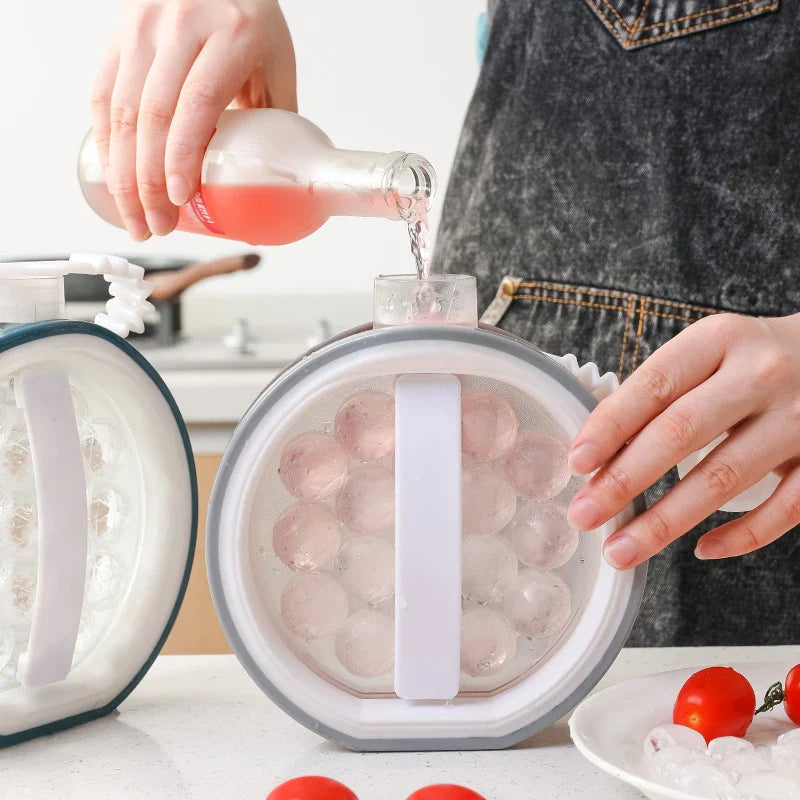 Innovative 2-in-1 Portable Ice Maker Kettle with Grey and Blue colour options, featuring premium materials and leak-proof design for home use.