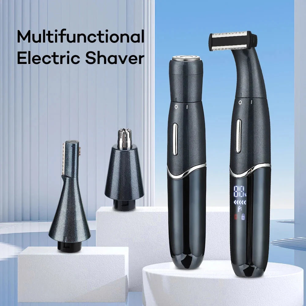 4-in-1 Rechargeable Electric Shaver for Men and Women, featuring premium materials, efficient hair removal, and smart charging capabilities