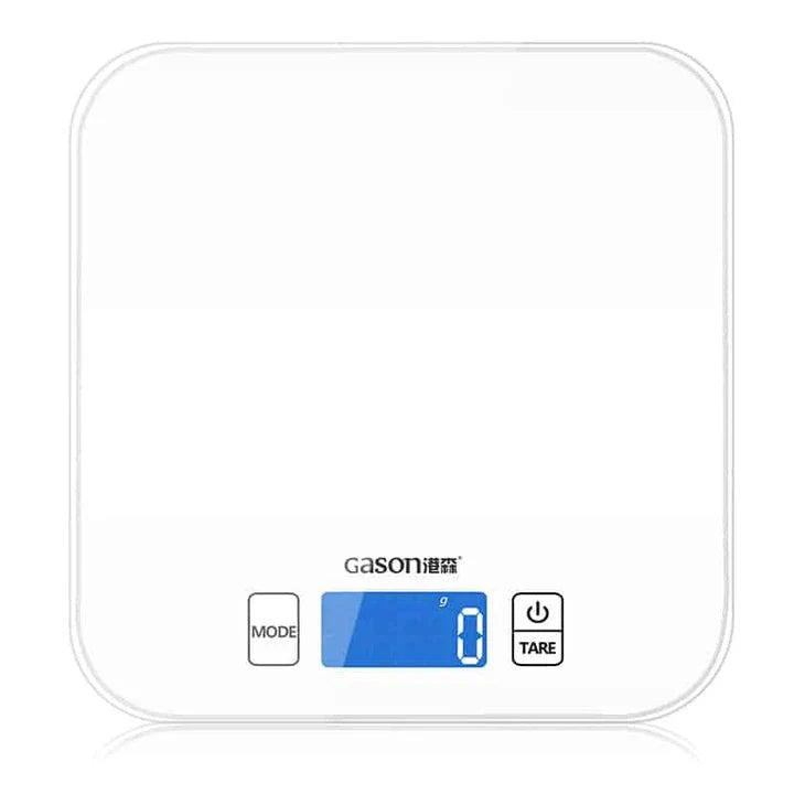 Compact white electronic kitchen scales with digital display for precise meal preparation