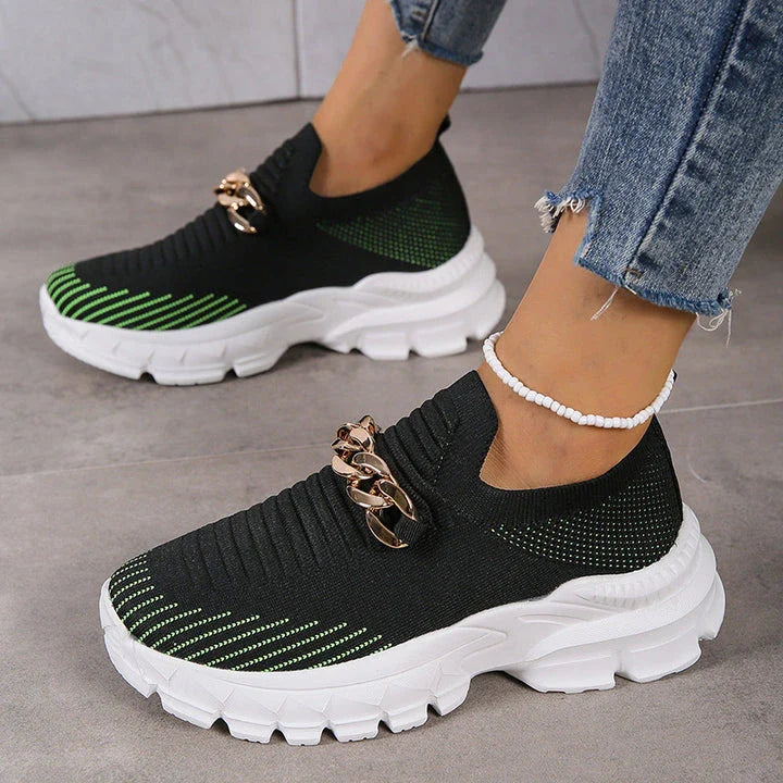 Stylish mesh trainers for women with a breathable, comfortable design and chunky muffin heel
