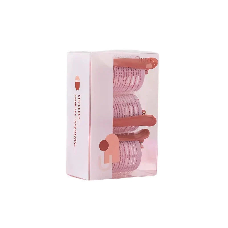 3-piece set of heatless self-grip hair rollers for creating voluminous curls and lift without heat damage
