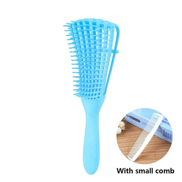 Trendha Compact Detangling Hair Brush with Scalp Massager for Effortless Travel in Green with Small Comb Accessory