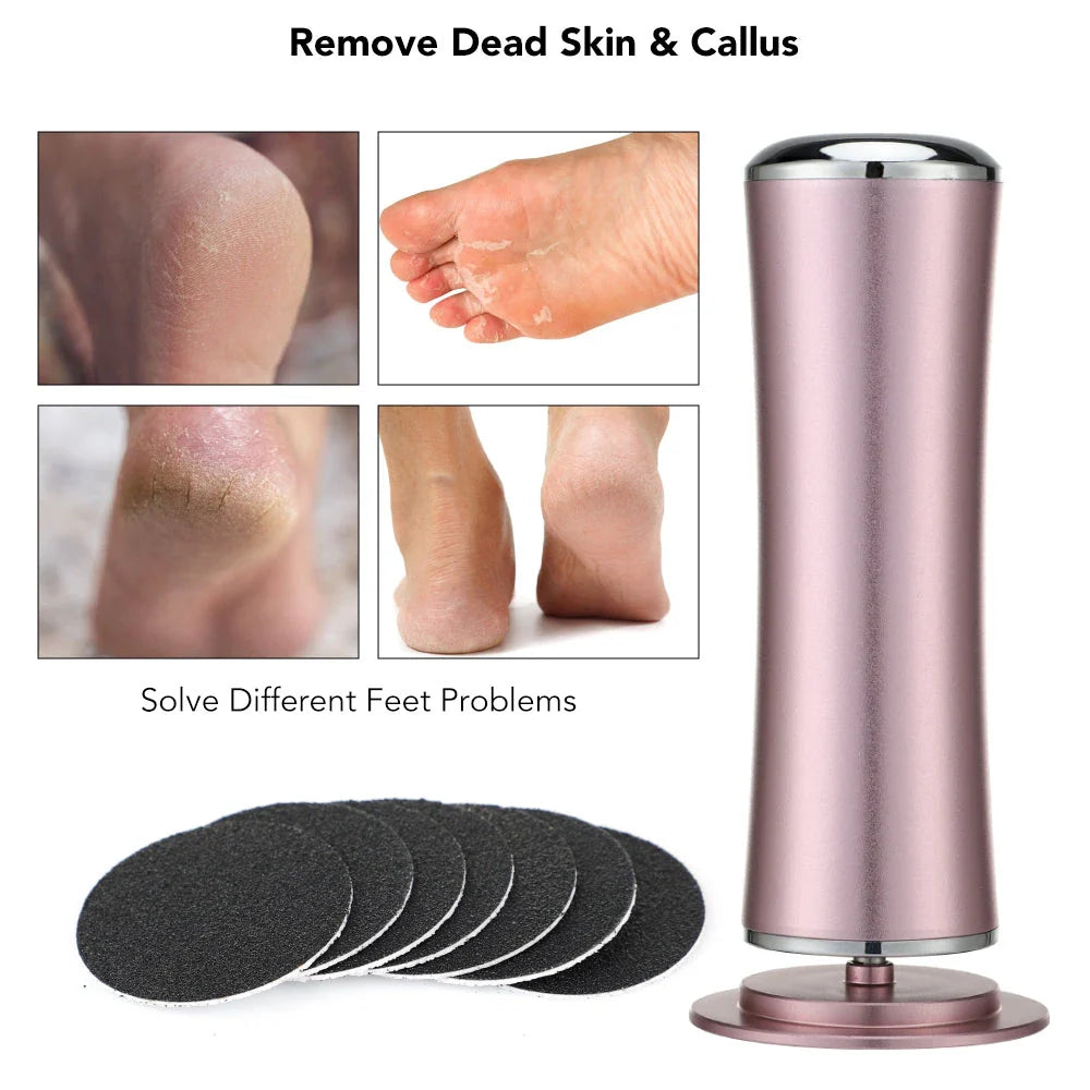 Rechargeable electric foot file pedicure machine with adjustable speed and replaceable sanding papers for efficient callus removal and salon-quality foot care at home