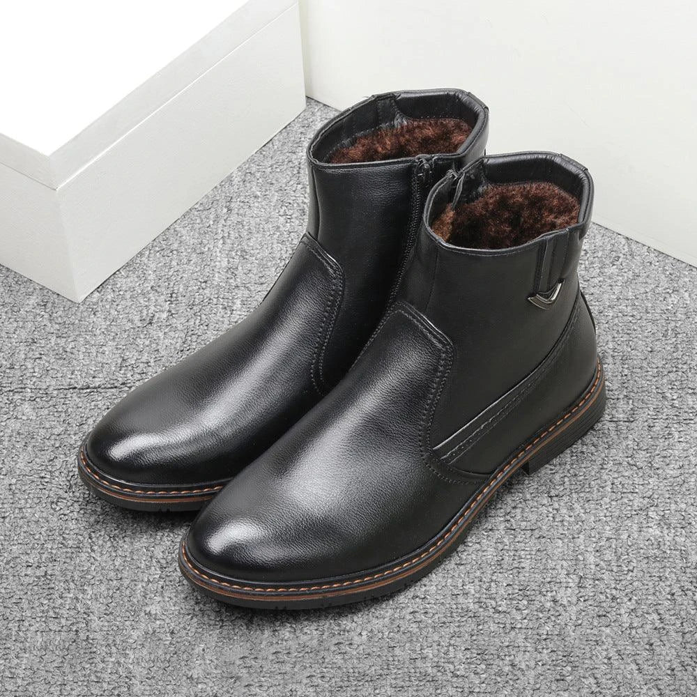 Retro Classic Leather Boots with Pointed Toe Design, Antiskid Sole, and Handsome Sewing Details
