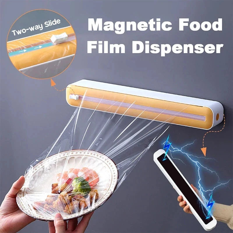 Magnetic Kitchen Wrap Dispenser with Slide Cutter - Adjustable Holder, Magnetic Backing, and Precise Cutting