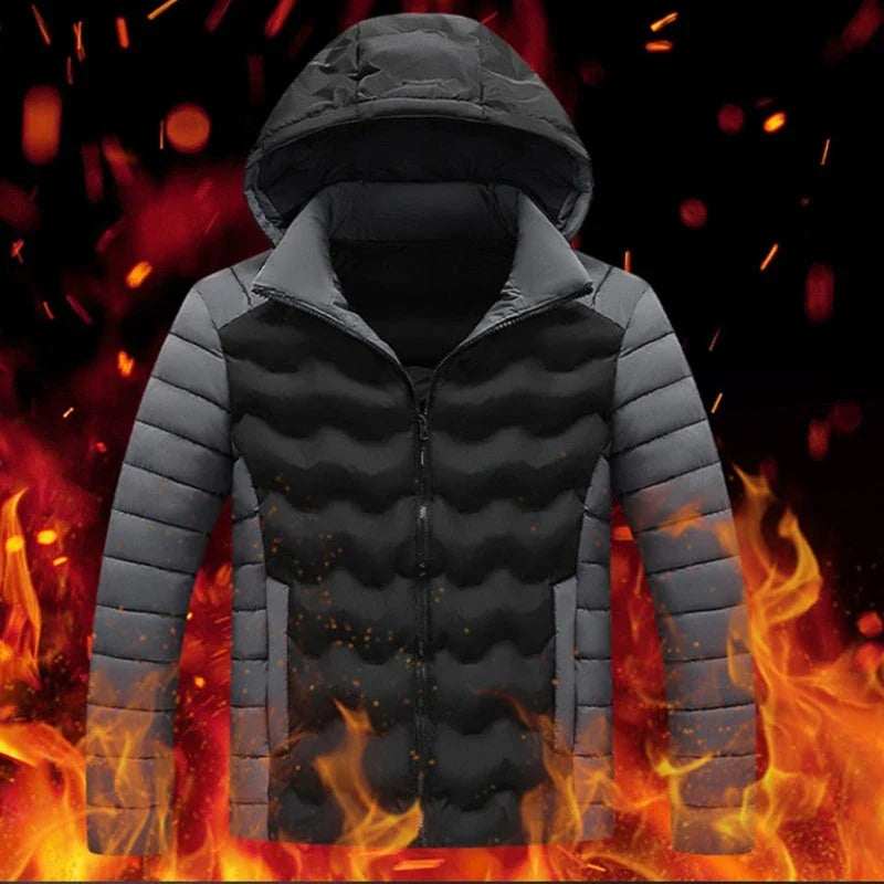 Grey men's padded jacket with cotton-polyester blend for warmth and comfort