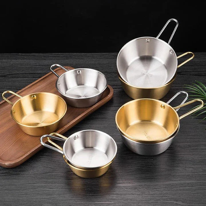 Luxurious gold plated stainless steel serving bowls in various sizes, perfect for a range of dishes and occasions