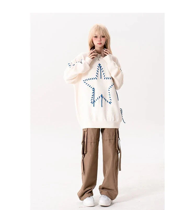 Cosy Autumn Knit Jumper with Stylish Star Design, Available in Sizes S-XL