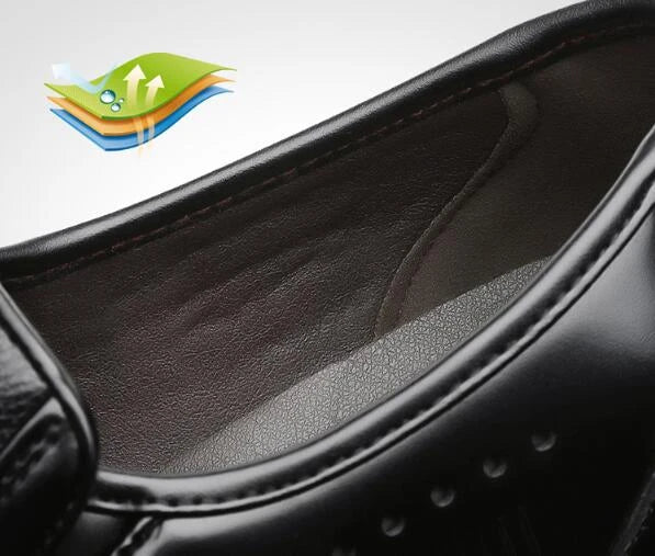 Premium British leather business shoes with ventilated design for superior comfort and breathability