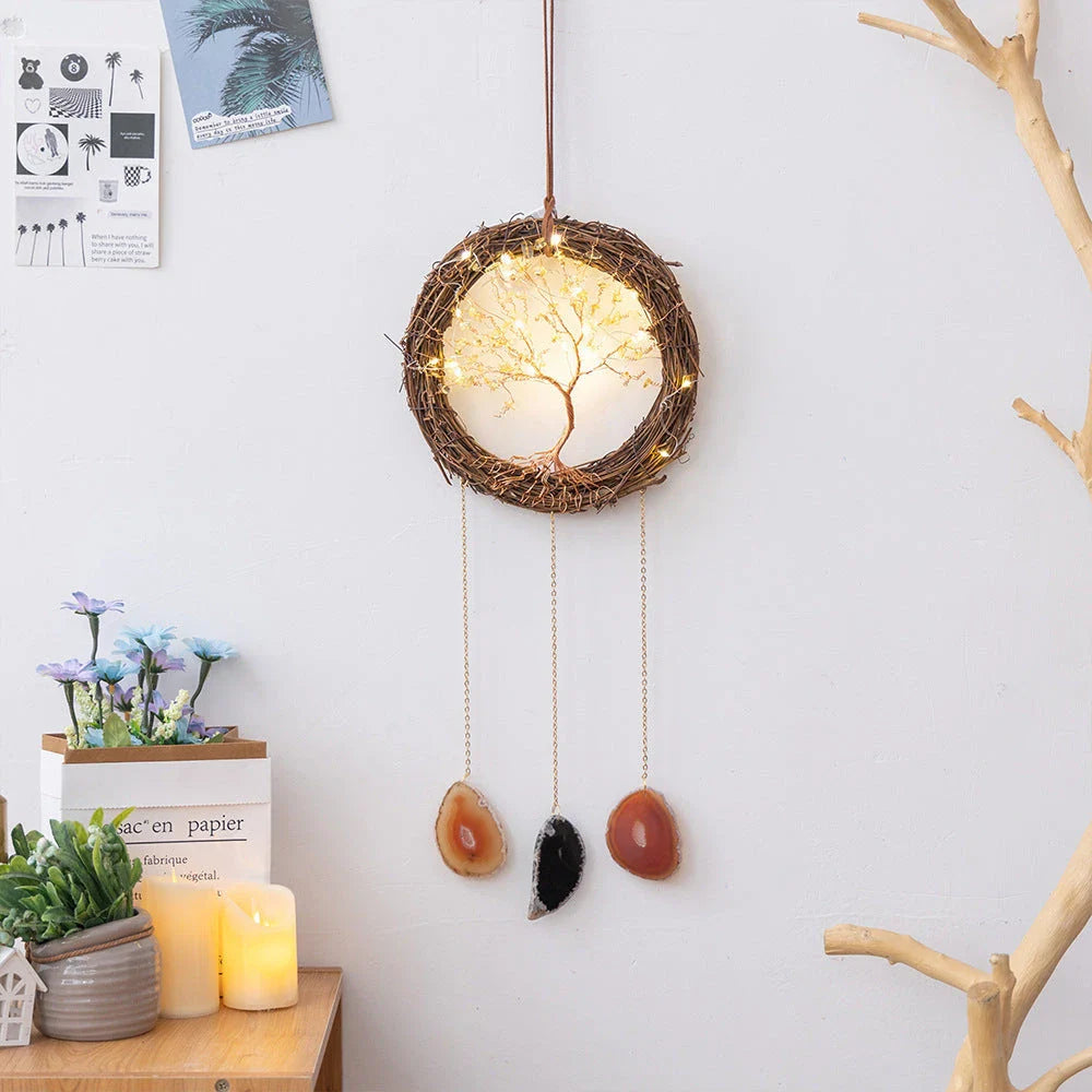 Mesmerising Moon Agate Crystal Pendant Dream Catcher with a stunning array of colourful agate crystals