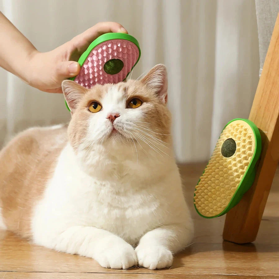 Cosy cat self-grooming brush with catnip compartment, made of eco-friendly ABS plastic and soft TPE rubber bristles