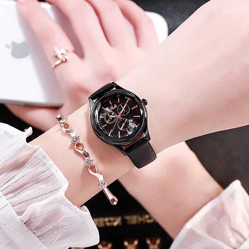 Elegant and contemporary quartz calendar watch with a durable stainless-steel case and scratch-resistant hardened glass face