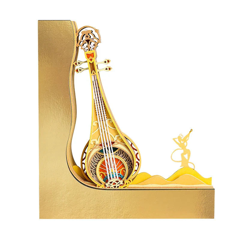Charming desktop paper sculpture with three-dimensional notepad design, available in Dunhuang Pipa cover colour