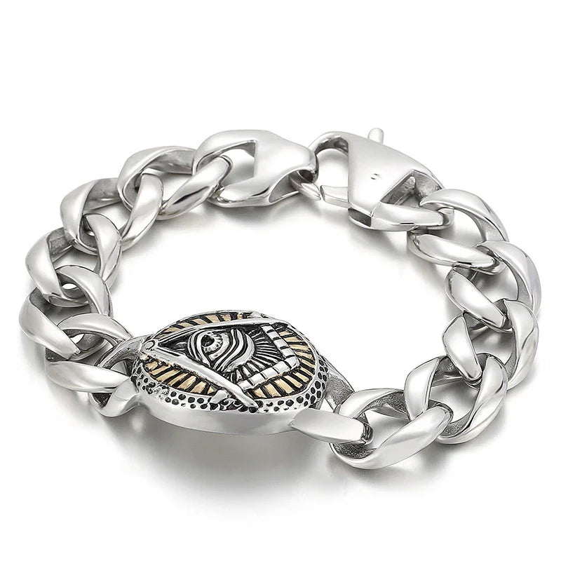 Retro-Inspired Stainless Steel Bracelet for Men with Geometric Pattern and Adjustable Clasp