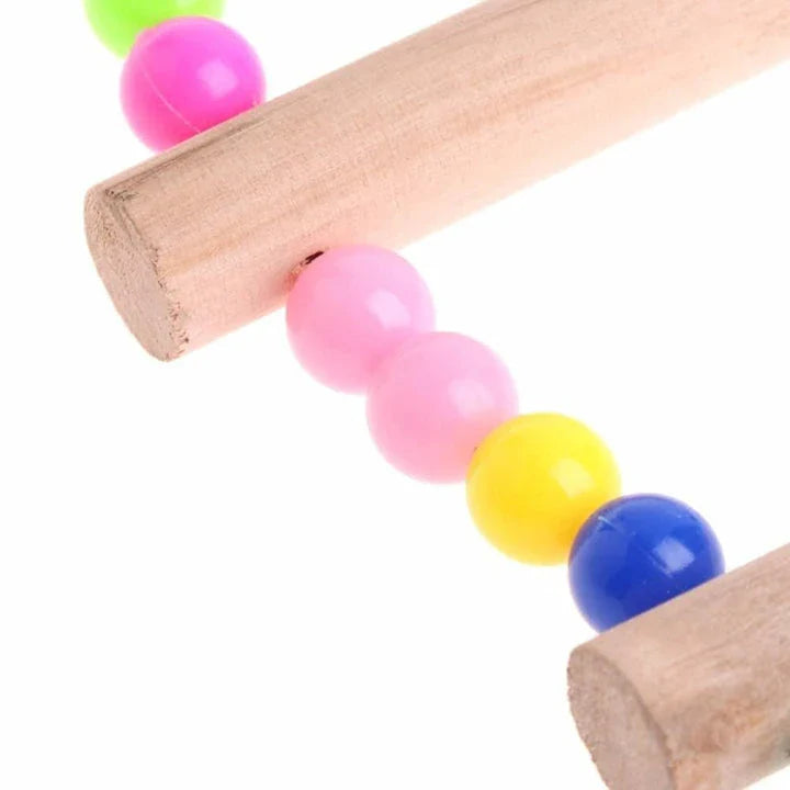 Sturdy wooden rainbow ladder with two hanging hooks, designed as a colourful climbing toy for pet birds