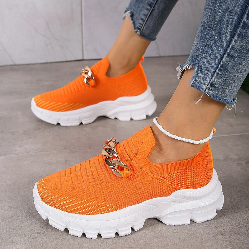 Stylish mesh trainers for women with a breathable, comfortable design and chunky muffin heel