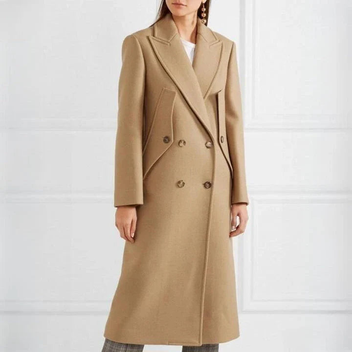 Chic slimming trench coat for women, featuring a tailored wide-waisted silhouette, elegant turn-down collar, and minimalistic buttons for a polished look.