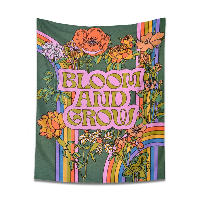 Vibrant 70s retro flower tapestry wall hanging with captivating floral design and rich, colourful pattern