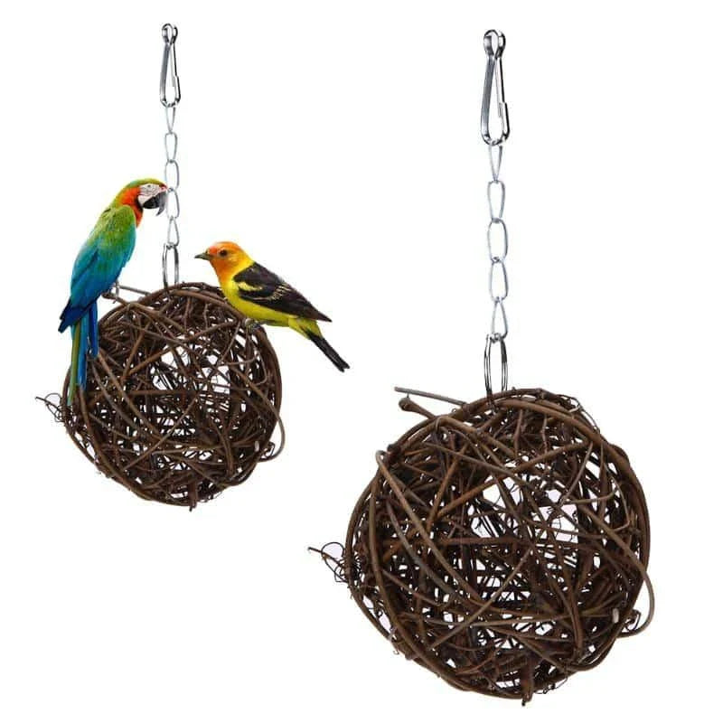 Premium eco-friendly chew toy for parrots, made from durable rattan and designed to promote natural chewing and mental enrichment