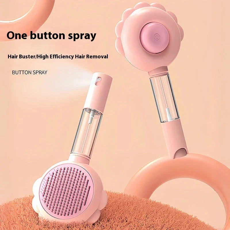 Premium 2-in-1 Self-Cleaning Pet Grooming Brush and Comb with curved comb teeth and ergonomic, non-slip handle for efficient and gentle grooming