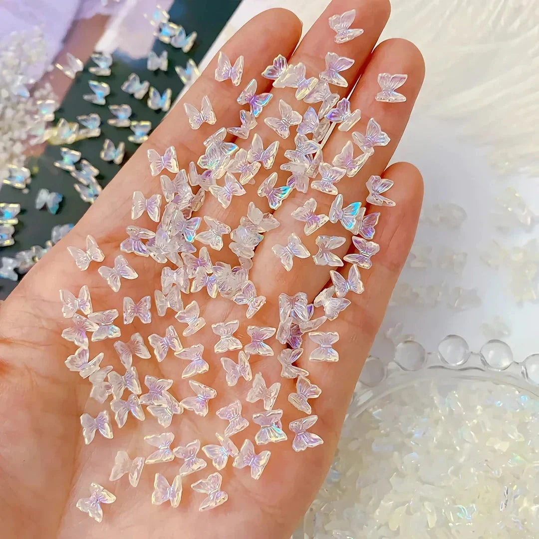 Captivating Aurora Butterfly Nail Charms with a mesmerising reflective effect, perfect for elevated DIY nail art