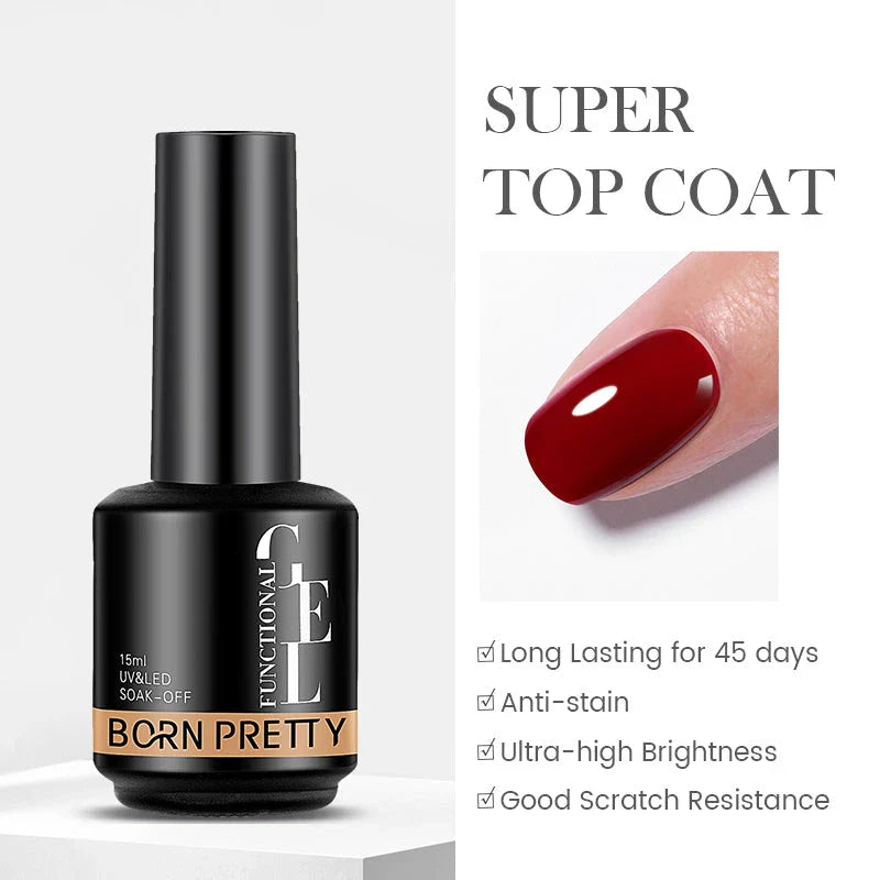 Premium 15ml Base and Top Coat Reinforcement Gel for creating salon-quality nail art designs at home