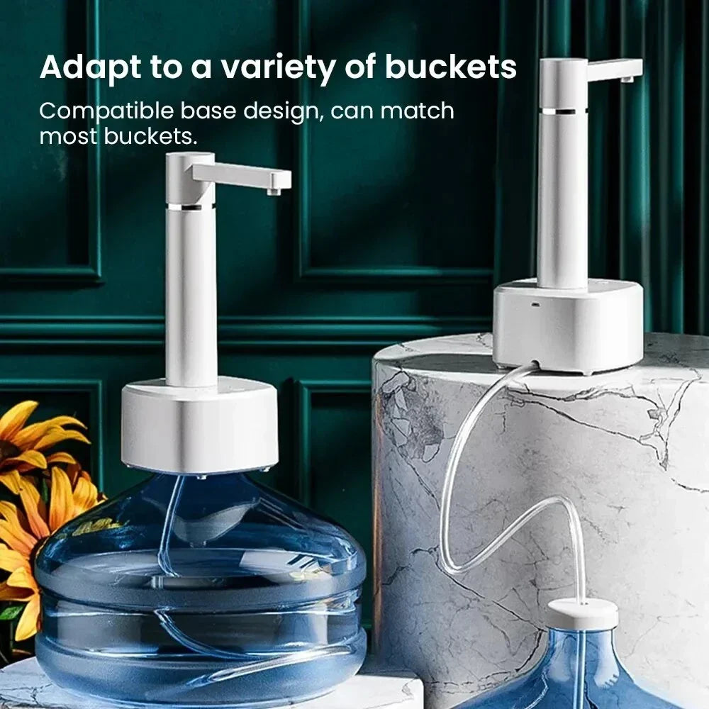 Electric water dispenser with adjustable flow, rechargeable USB power, and dual-use desktop or bucket compatibility