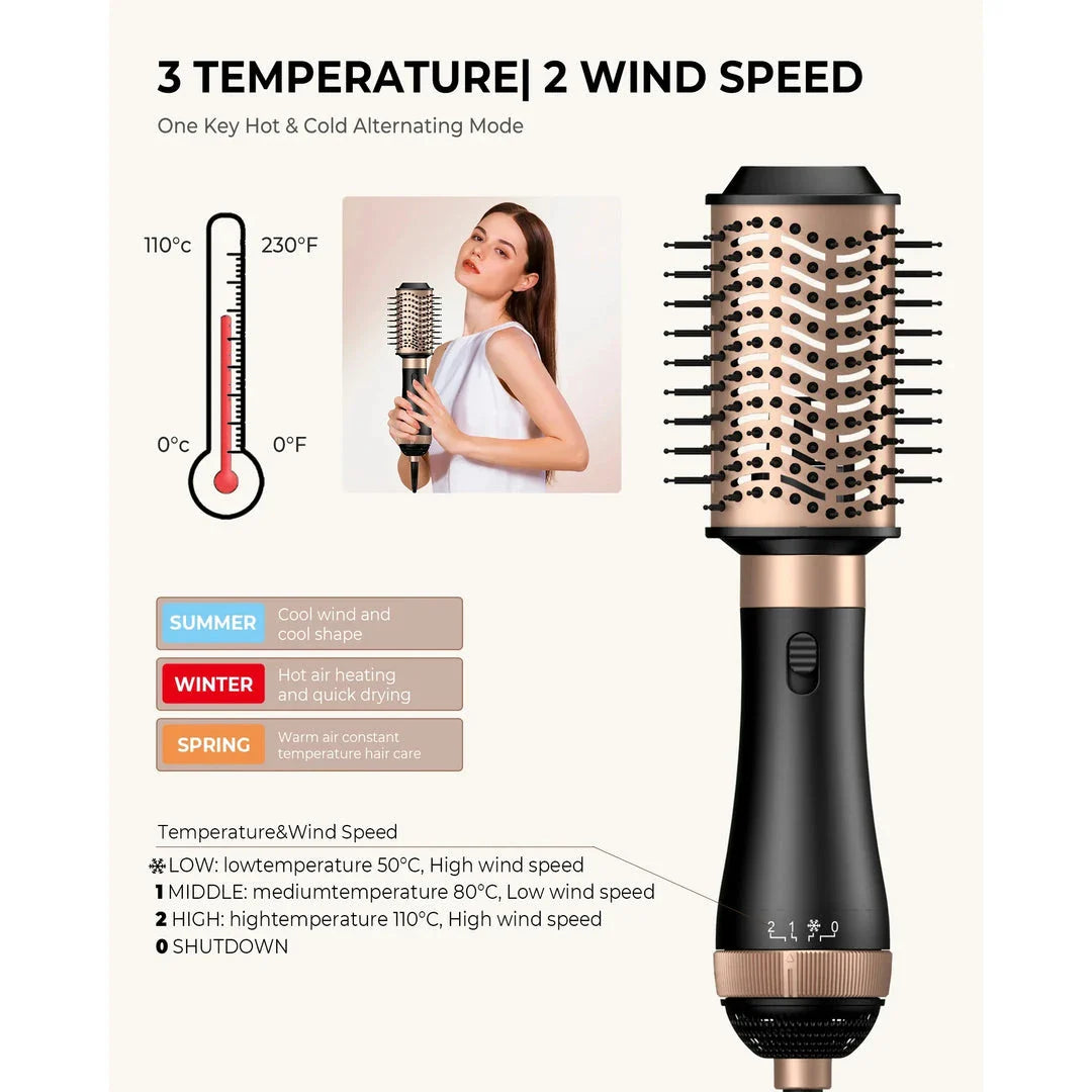 Professional 4-in-1 Hair Styling Brush with detachable attachments and negative ion technology for smooth, frizz-free results