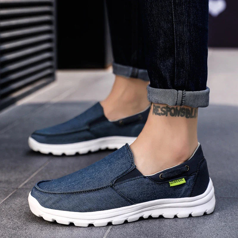 Premium denim canvas casual trainers with extra-wide fit and flexible, lightweight construction