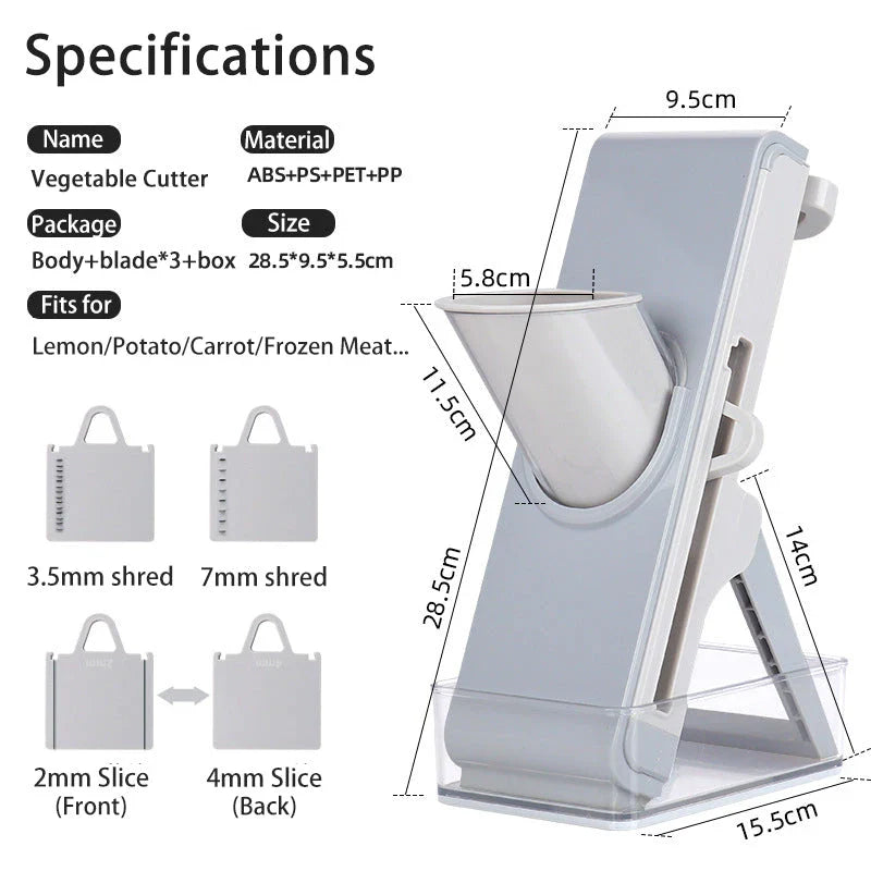 Premium Vegetable Slicer and Chopping Tool with stainless steel blades and plastic body, designed for efficient meal preparation