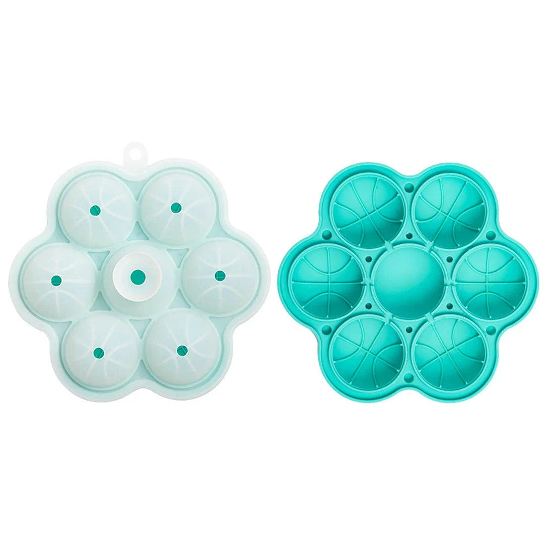 Spherical silicone ice mould with seven holes for creating perfectly round ice spheres to chill drinks