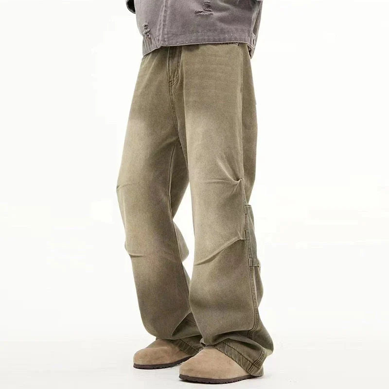 Stylish retro-inspired casual trousers with a distressed finish, available in a range of classic colours and sizes to suit the modern British consumer.