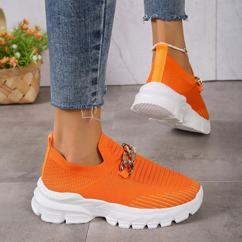 Stylish mesh trainers for women with a breathable, comfortable design and chunky muffin heel