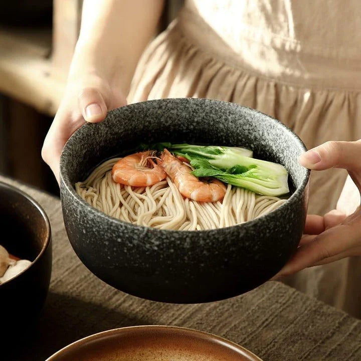 Premium Japanese-style ceramic ramen bowl with matching spoon, designed for an authentic ramen dining experience