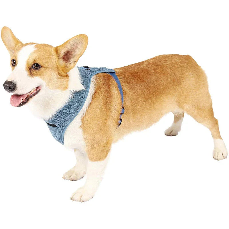 Adjustable breathable fleece dog harness and leash set in various sizes and colours