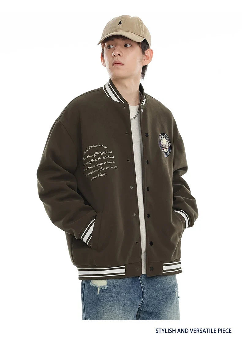 American Retro Embroidered Baseball Jacket with Vintage-Inspired Design and Relaxed Fit