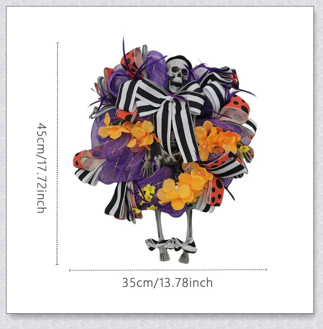 A captivating Halloween wreath featuring a purple skull design, perfect for adding eerie elegance to any home.