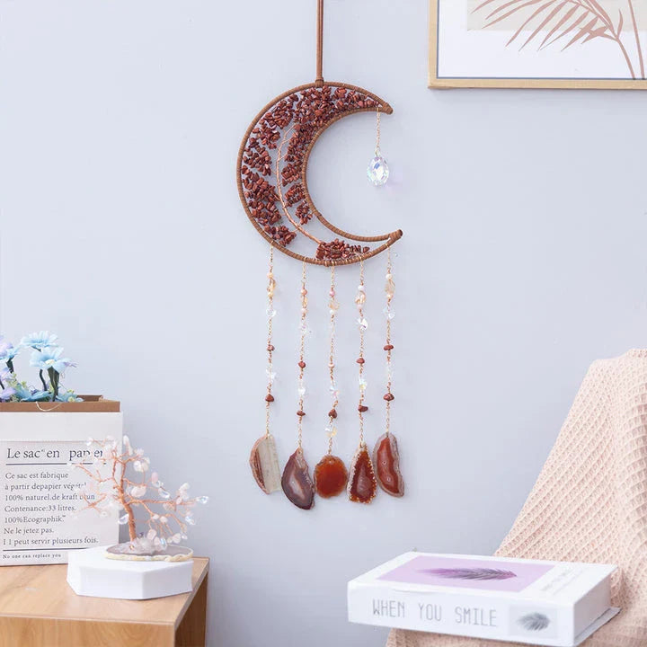 Mesmerising Moon Agate Crystal Pendant Dream Catcher with a stunning array of colourful agate crystals