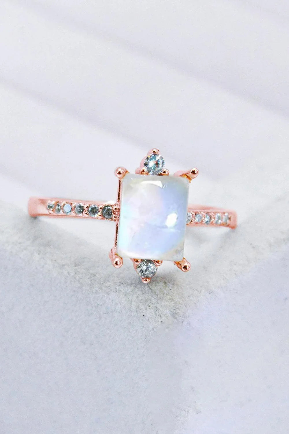 Elegant 925 Sterling Silver Square Moonstone Ring with Mesmerising Blue-Violet Hue
