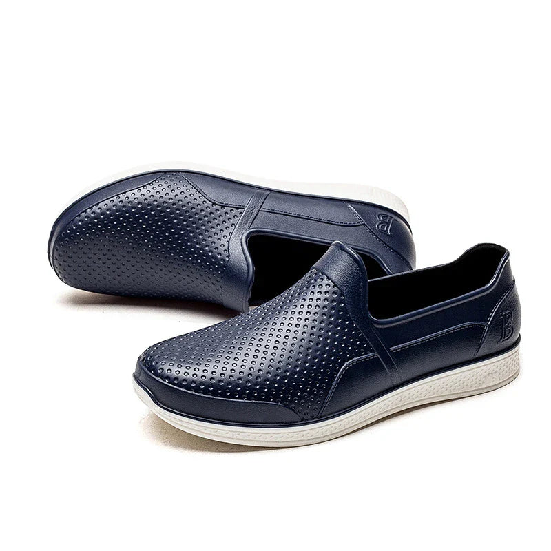 Stylish waterproof rain boots for men, featuring a unique design and durable construction for comfortable wear in wet weather.