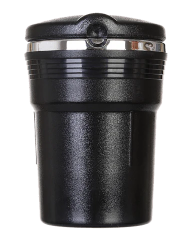 Portable car ashtray with LED light for responsible cigarette disposal while driving