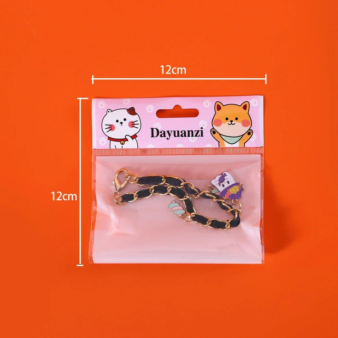 A pet collar made of premium velvet with metal bat charms, perfect for Halloween festivities